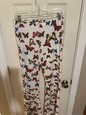 White Butterfly Print Flared Leggings and Top Set